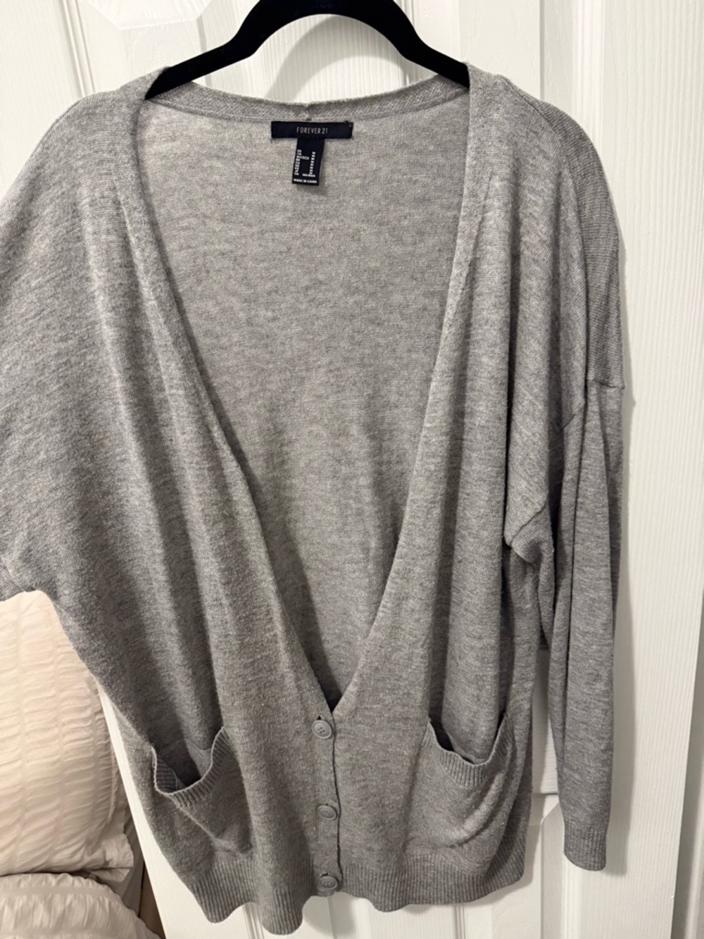 Forever 21 Light Gray Button-Up V-Neck Cardigan